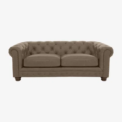 Furniture Village Alexander and James - Chesterfield Collection Hugo 3 Seater Leather Sofa - Case Taupe with Studs - Dark Feet