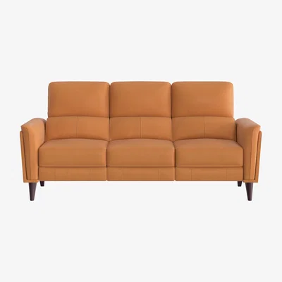 Furniture Village Compact Collection Klein 3 Seater BV Leather Power Recliner Sofa with Telescopic Headrests - BV Honey Yellow