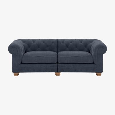 Furniture Village Alexander and James - Chesterfield Collection Hugo 3 Seater Split Frame Fabric Sofa - Linen Denim - Oak Feet