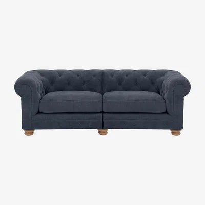 Furniture Village Alexander and James - Chesterfield Collection Hugo 3 Seater Split Frame Fabric Sofa - Linen Denim - Oak Feet