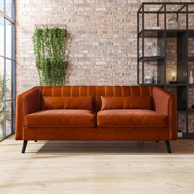 Furniture123 Orange Velvet 3 Seater Sofa - Lotti