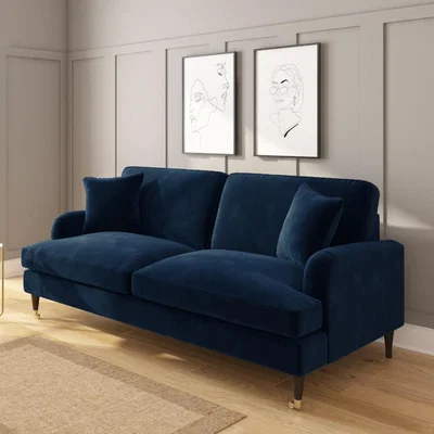 Furniture123 Payton Dark Navy Blue Velvet 3 Seater Sofa