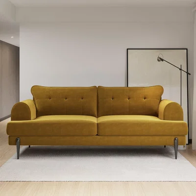 Furniture123 Mustard Velvet 3 Seater Sofa - Rosie