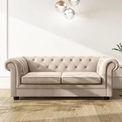 Furniture123 Beige Woven 3 Seater Sofa Bed - Bronte