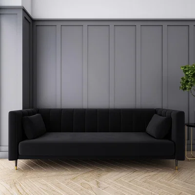 Furniture123 Dark Grey Velvet 3 Seater Sofa Bed with Cushions - Sleeps 2 - Mabel