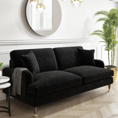 Furniture123 Black Velvet 3 Seater Sofa - Payton