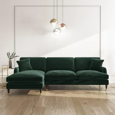 Furniture123 Left Hand Facing 3 Seater L Shaped Sofa in Dark Green - Payton