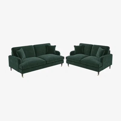 Furniture123 Green Velvet 3 Seater Sofa & 2 Seater Sofa Set - Payton