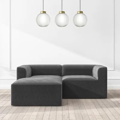 Furniture123 Grey Velvet 3 Seater Modular Corner Sofa - Hendrix