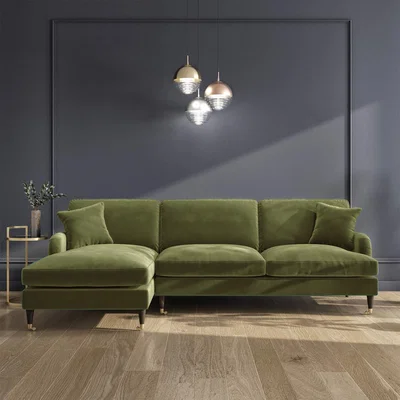Furniture123 Olive Green 3 Seater L Shaped Sofa in Velvet - Left Hand Facing - Payton