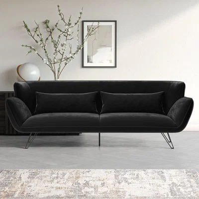 Furniture123 Black Velvet 3 Seater Sofa - Eli