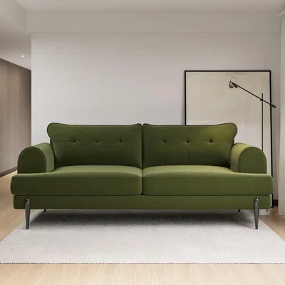 Furniture123 Olive Green Velvet 3 Seater Sofa - Rosie