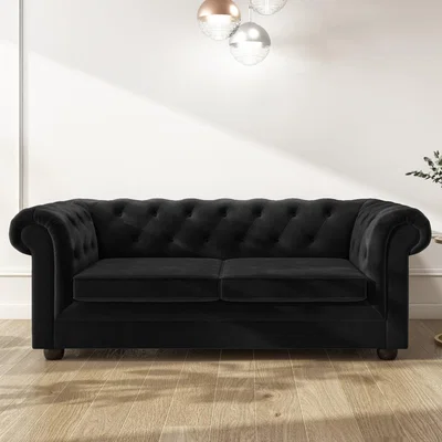 Furniture123 Black Velvet 3 Seater Sofa Bed - Bronte