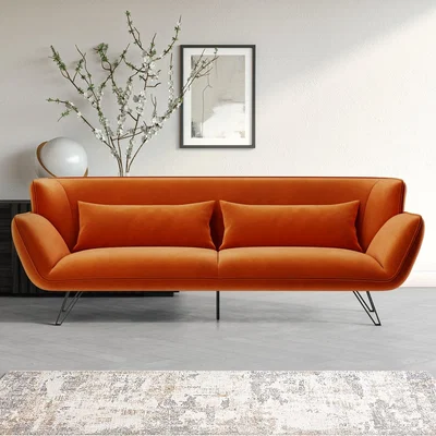 Furniture123 Orange Velvet 3 Seater Sofa - Eli
