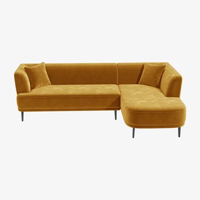 Furniture123 Mustard Yellow 3 Seater Corner Sofa in Velvet with Cushions - Teddy