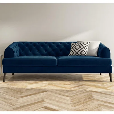 Furniture123 Chesterfield Sofa in Navy Blue Velvet - 3 Seater - Inez
