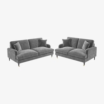 Furniture123 Sofa Set with 3 Seater & 2 Seater in Grey Velvet - Payton