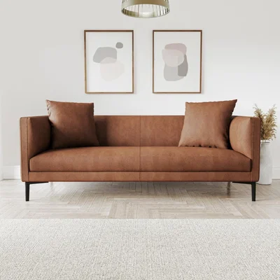Furniture123 Brown Tan Faux Leather 3 Seater Sofa - Lorelei