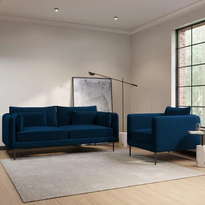 Furniture123 Navy Velvet 3 Seater Sofa and Armchair Set - Lenny