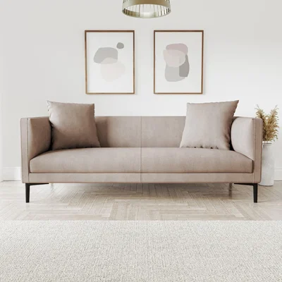 Furniture123 Faux Leather 3 Seater Sofa in Beige - Lorelei
