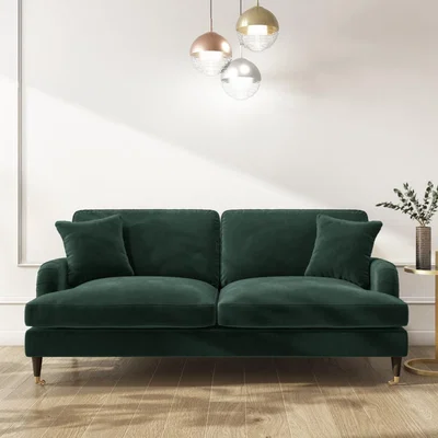 Furniture123 Dark Green Velvet 3 Seater Sofa - Payton