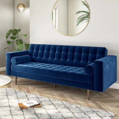 Furniture123 Navy Blue Velvet 3 Seater Sofa - Elba