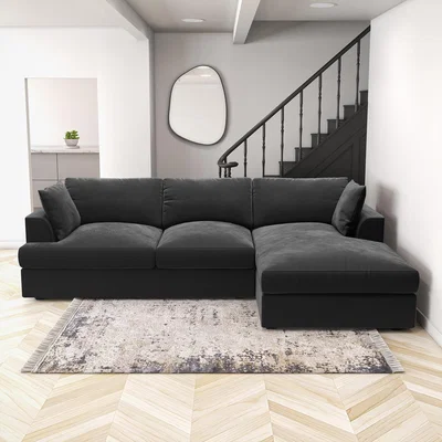 Furniture123 Right Hand Facing 3 Seater L Shaped Sofa in Charcoal Grey - August