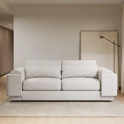 Furniture123 Curved Cream Boucle Sofa - Seats 3 - Elvi