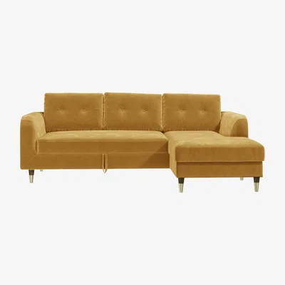 Furniture123 Mustard Yellow L Shaped Sofa Bed in Velvet  - Right Hand Facing - Sutton