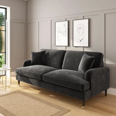 Furniture123 Charcoal Grey Velvet 3 Seater Sofa - Payton