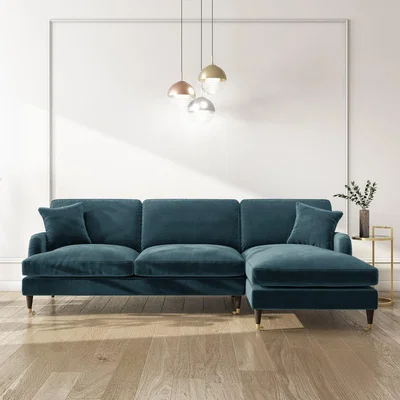Furniture123 Petrol Blue 3 Seater L Shaped Sofa in Velvet - Right Hand Facing - Payton