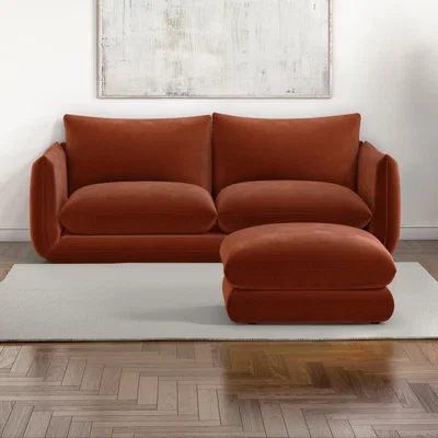 Furniture123 Burnt Orange Velvet 3 Seater Sofa with Matching Footstool - Bodi