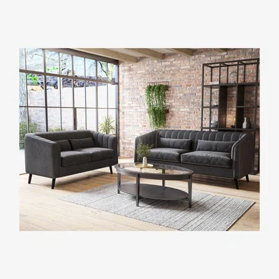 Furniture123 Grey Velvet 3 Seater Sofa & 2 Seater Sofa Set - Lotti