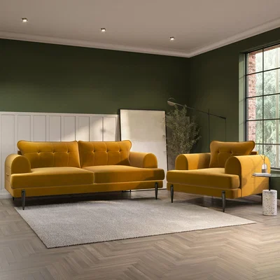 Furniture123 Mustard Velvet 3 Seater Sofa and Armchair Set - Rosie