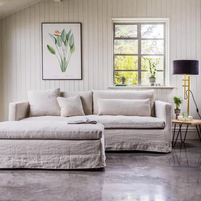 Graham & Green Clementine Natural Belgian Linen Three Seater Sofa