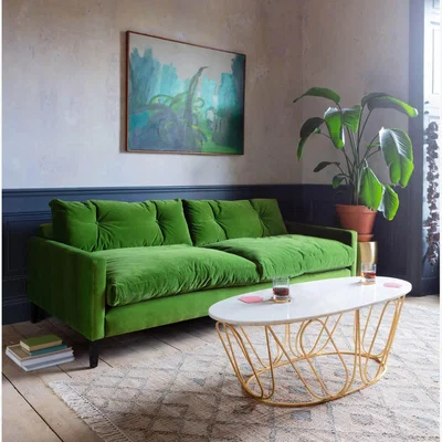 Graham & Green Kasper Grass Green Velvet 3 Seater Sofa