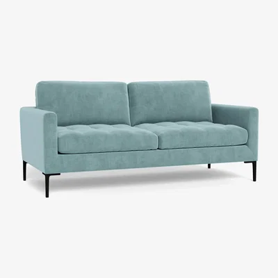 Heal's Heal's Eton 3 Seater Sofa Smart Luxe Velvet Mineral Blue Brass Feet
