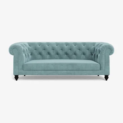 Heal's Heal's Fitzrovia 3 Seater Sofa Smart Luxe Velvet Mineral Blue Black Feet