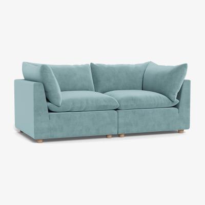 Heal's Heal's Astrid 3 Seater Sofa Smart Luxe Velvet Mineral Blue Natural Beech Feet