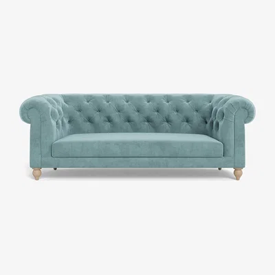 Heal's Heal's Fitzrovia 3 Seater Sofa Smart Luxe Velvet Mineral Blue Natural Feet