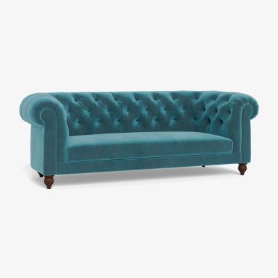 Heal's Heal's Fitzrovia 3 Seater Sofa Smart Luxe Velvet Airforce Blue Black Feet - Heal's UK Furniture