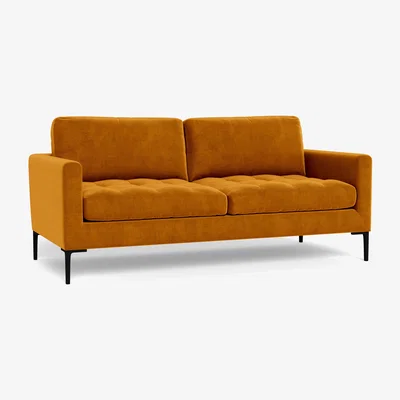 Heal's Heal's Eton 3 Seater Sofa Smart Luxe Velvet Cognac Brass Feet