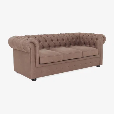 Homebase Chesterfield Faux Leather 3 Seater Sofa - Tan