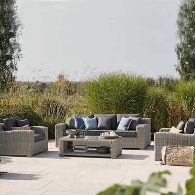 IO Living 2021 Kettler Palma Luxe 3 Seater Sofa 2 Armchair Coffee Table Set - Whitewash