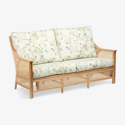 John Lewis Desser Chester Lily Rattan 3-Seater Sofa, Floral Green/Natural