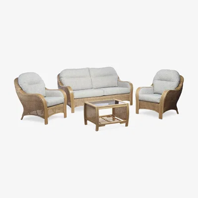 John Lewis Desser Centurion Rattan 3-Seater Sofa & 2 Lounge Chairs with Coffee Table Set, Natural