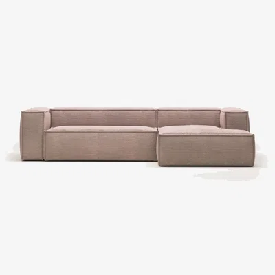 Kave Home Blok 3 seater sofa with right side chaise longue in pink corduroy, 300 cm