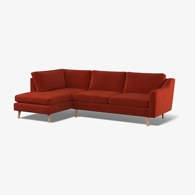 La Redoute Rosa Velvet Chaise - Left facing with Light Wood Legs