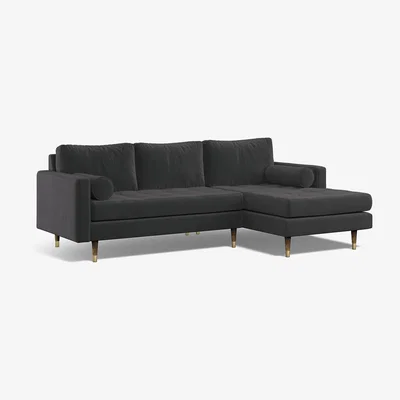 La Redoute Coco Velvet Chaise - Right Facing with Walnut Legs