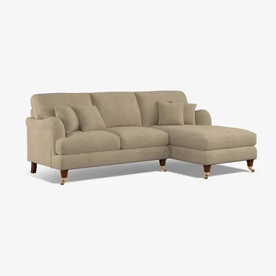 La Redoute Emeline Soft Brushed Right Hand Chaise with Antique Brass Castor Legs